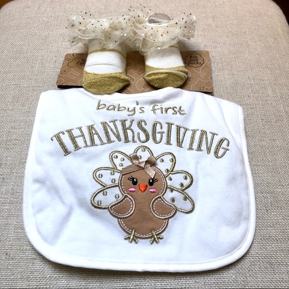 Baby Essentials Other - Baby’s first Thanksgiving bib and bootie set 0-6m
